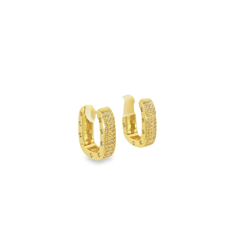 Pave Diamond Rectangle Hoops Earrings