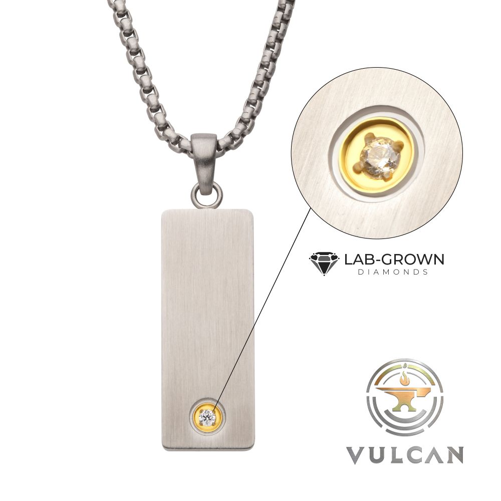Men's Clear Lab-Grown Diamond on Matte Finish Steel Engravable Vulcan Compact Dog Tag  Pendant - 1.6mm