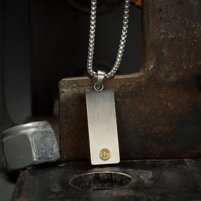 Men's Clear Lab-Grown Diamond on Matte Finish Steel Engravable Vulcan Compact Dog Tag  Pendant - 1.6mm