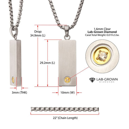 Men's Clear Lab-Grown Diamond on Matte Finish Steel Engravable Vulcan Compact Dog Tag  Pendant - 1.6mm