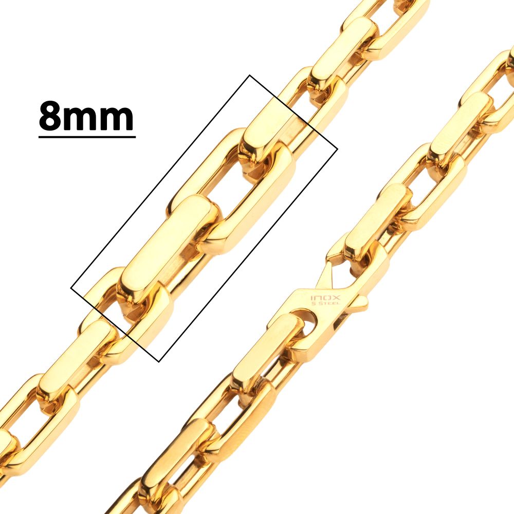 Mens Polished 18Kt Gold IP Steel Paperclip Chain Heavy Link Necklace 8mm