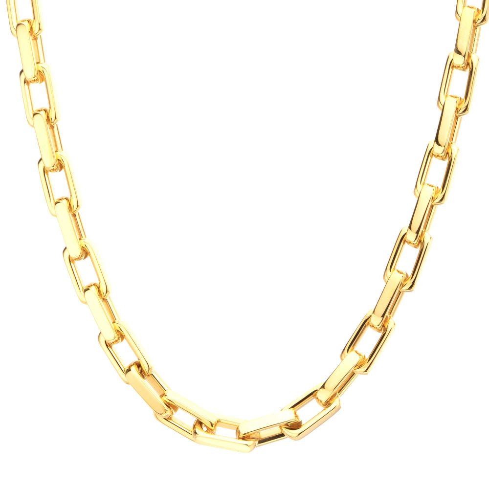 Mens Polished 18Kt Gold IP Steel Paperclip Chain Heavy Link Necklace 8mm