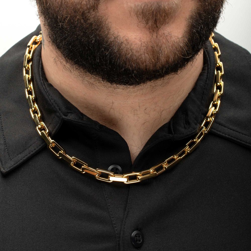 Mens Polished 18Kt Gold IP Steel Paperclip Chain Heavy Link Necklace 8mm