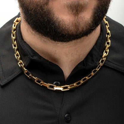 Mens Polished 18Kt Gold IP Steel Paperclip Chain Heavy Link Necklace 8mm
