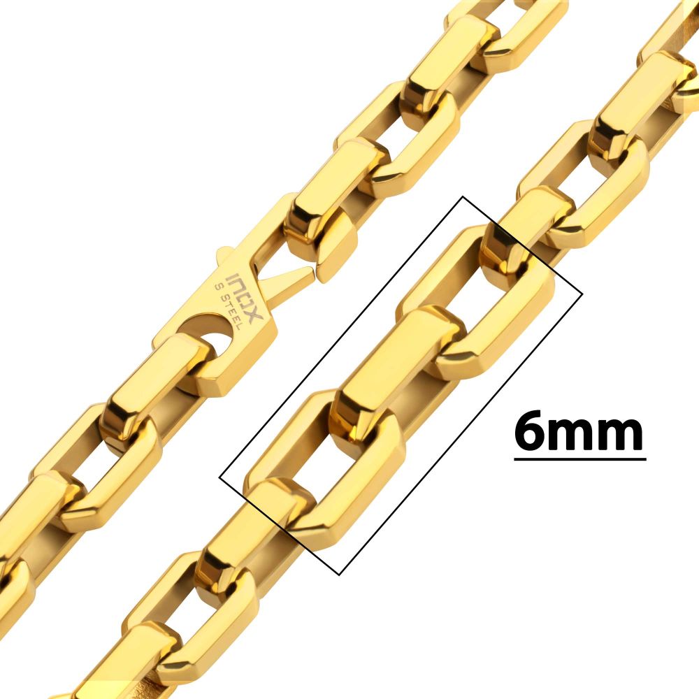 Men's Polished Finish 18Kt Gold IP Steel Paperclip Chain Necklace - 6mm