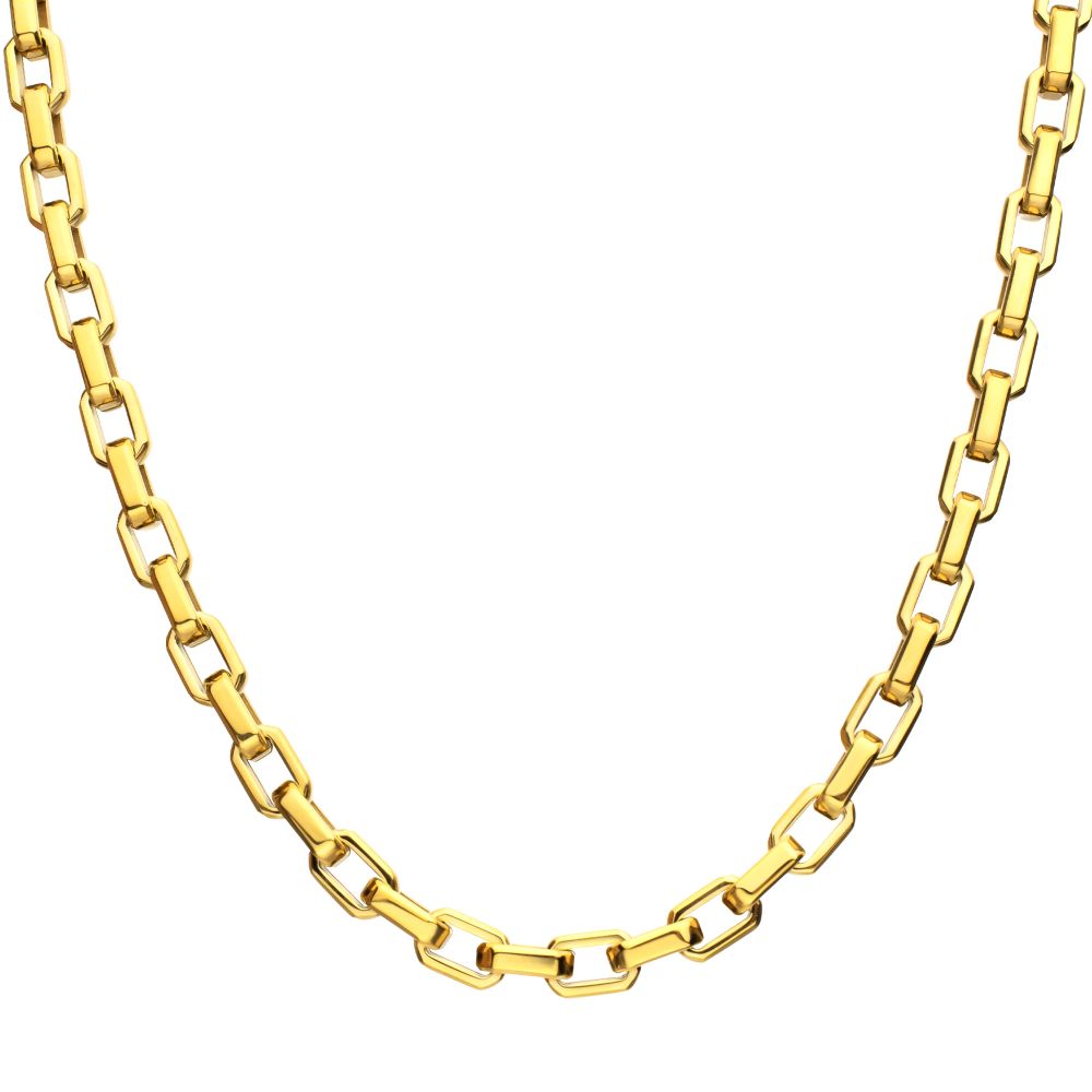 Men's Polished Finish 18Kt Gold IP Steel Paperclip Chain Necklace - 6mm