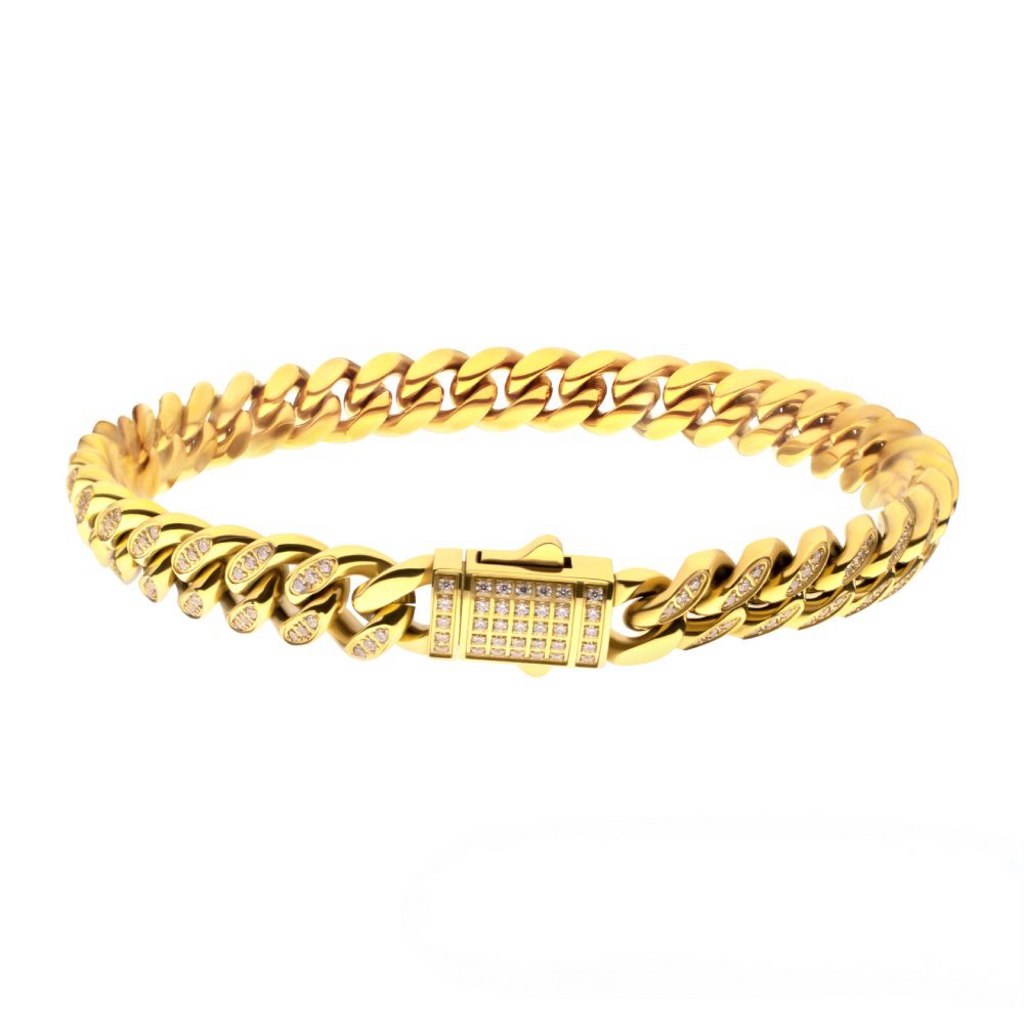 Men's Gold Cuban Chain Bracelet with Diamonds-8mm