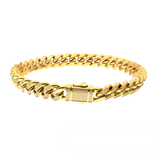 Men's Gold Cuban Chain Bracelet with Diamonds-8mm