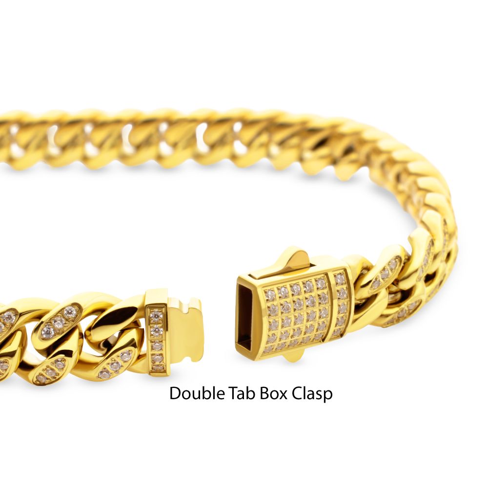 Men's Gold Cuban Chain Bracelet with Diamonds-8mm