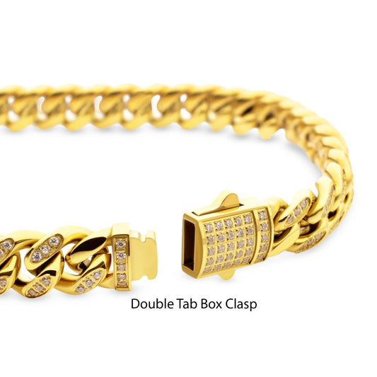 Men's Gold Cuban Chain Bracelet with Diamonds-8mm