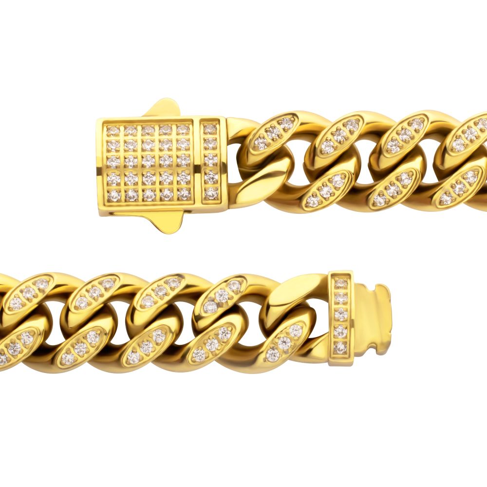 Men's Gold Cuban Chain Bracelet with Diamonds-8mm
