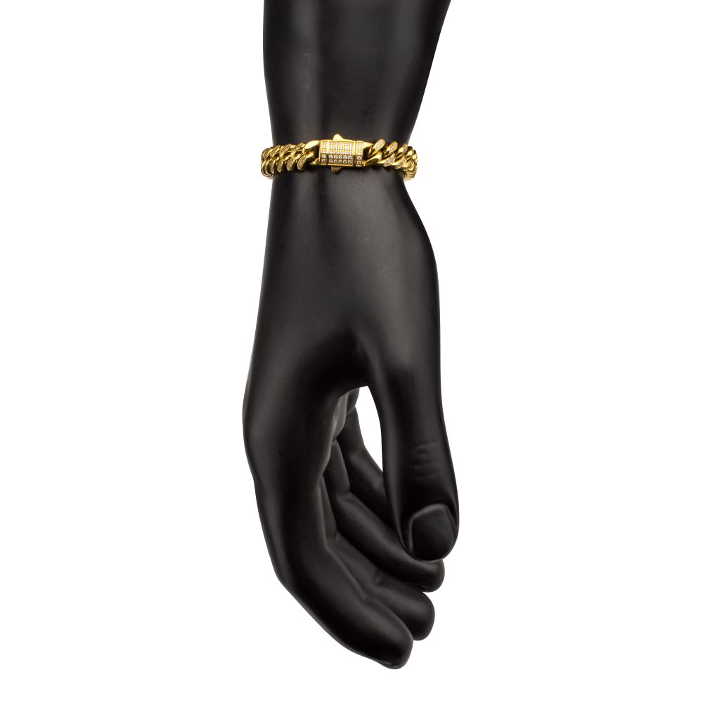 Men's Gold Cuban Chain Bracelet with Diamonds-8mm