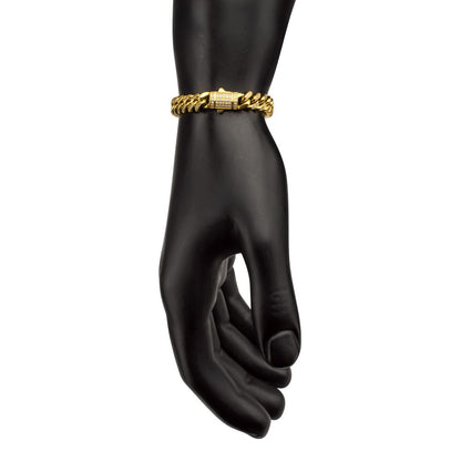 Men's Gold Cuban Chain Bracelet with Diamonds-8mm