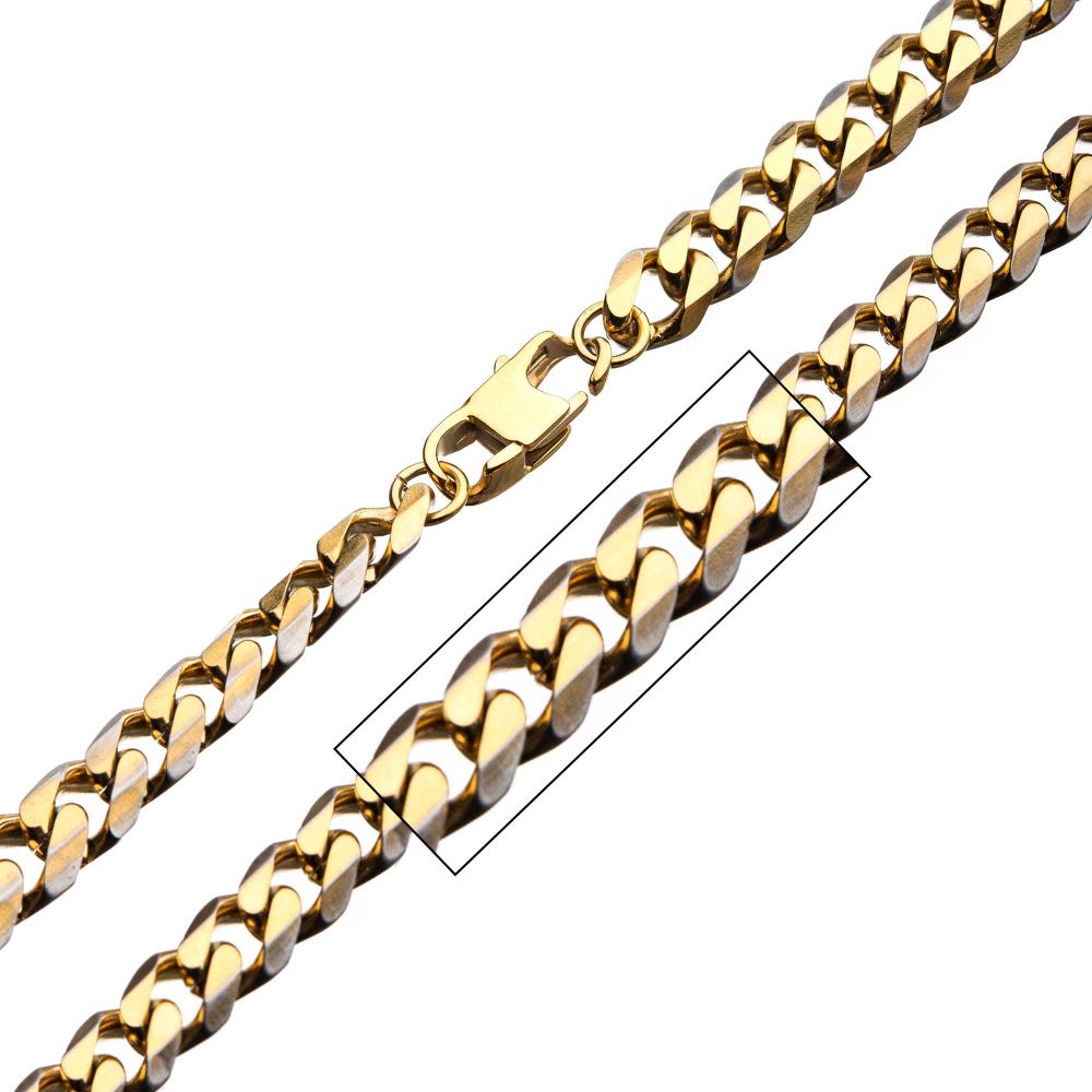 Men's Gold Diamond Cut Curb Chain with Lobster Clasp 8mm