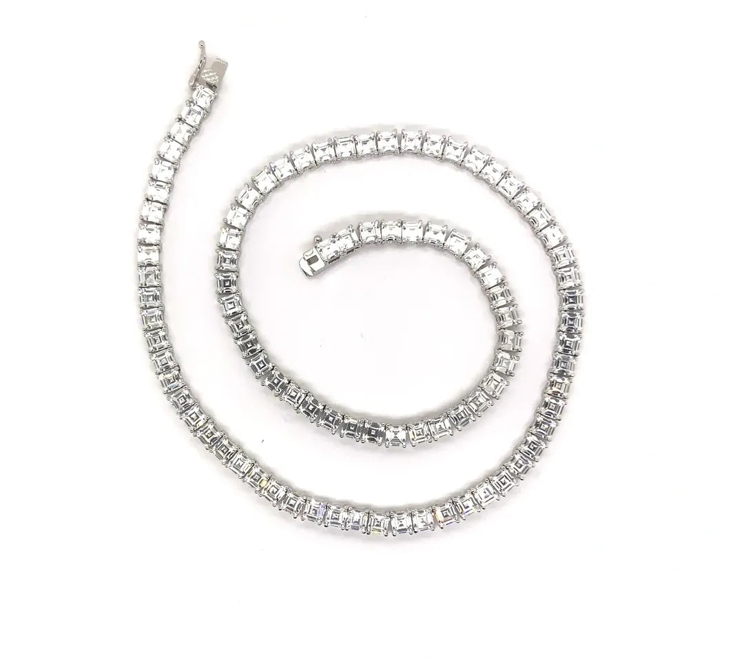 Baguette Diamond Tennis Necklace 5mm 16" 18"