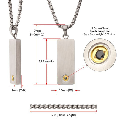 Men's  Black Sapphire Gem on Matte Finish Steel Engravable Vulcan Dog Tag  Pendant - 1.6mm