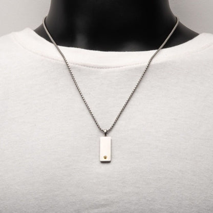 Men's  Black Sapphire Gem on Matte Finish Steel Engravable Vulcan Dog Tag  Pendant - 1.6mm