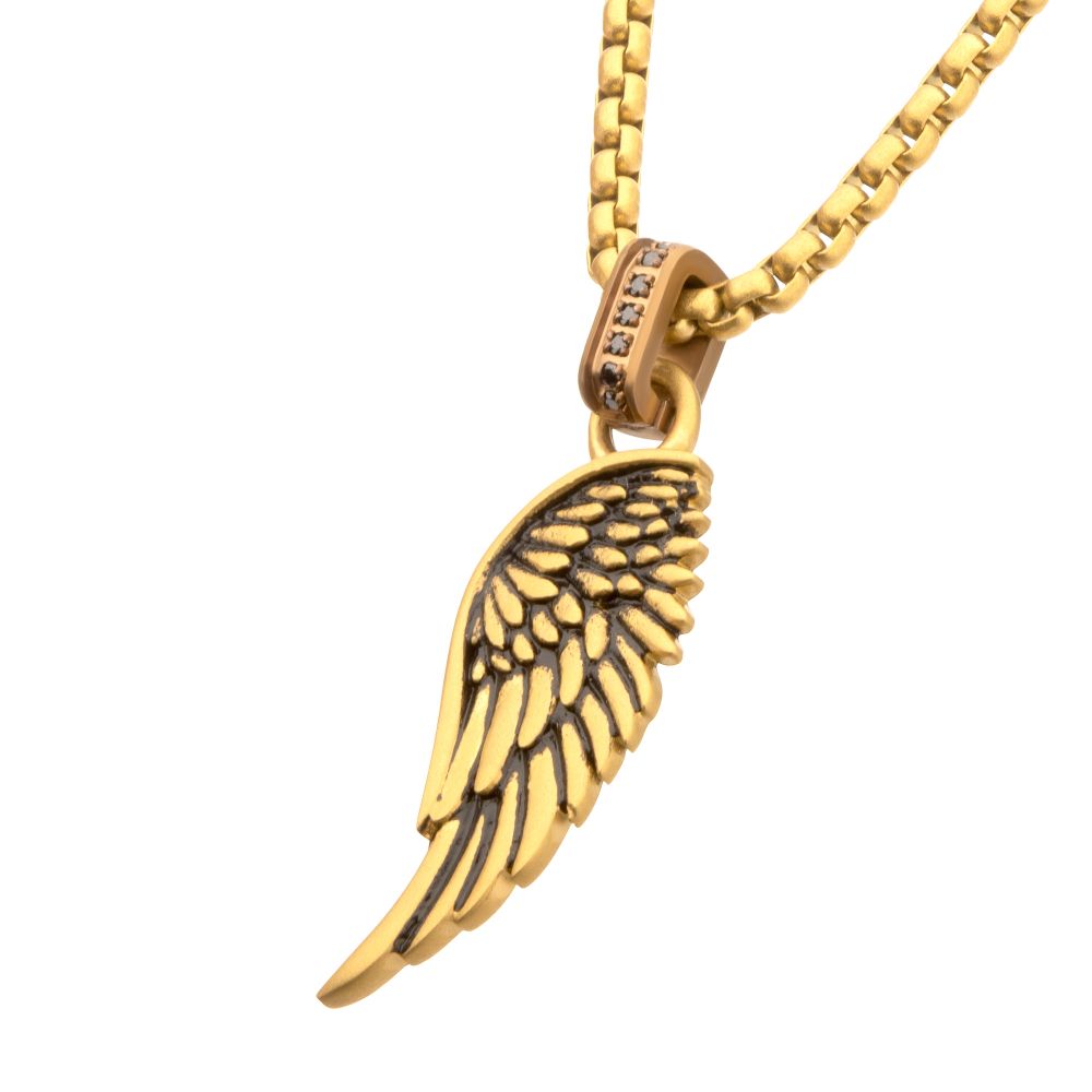 Men's Gold Phoenix Pendant with Brown Glint of Black Sapphire Bail - 22"
