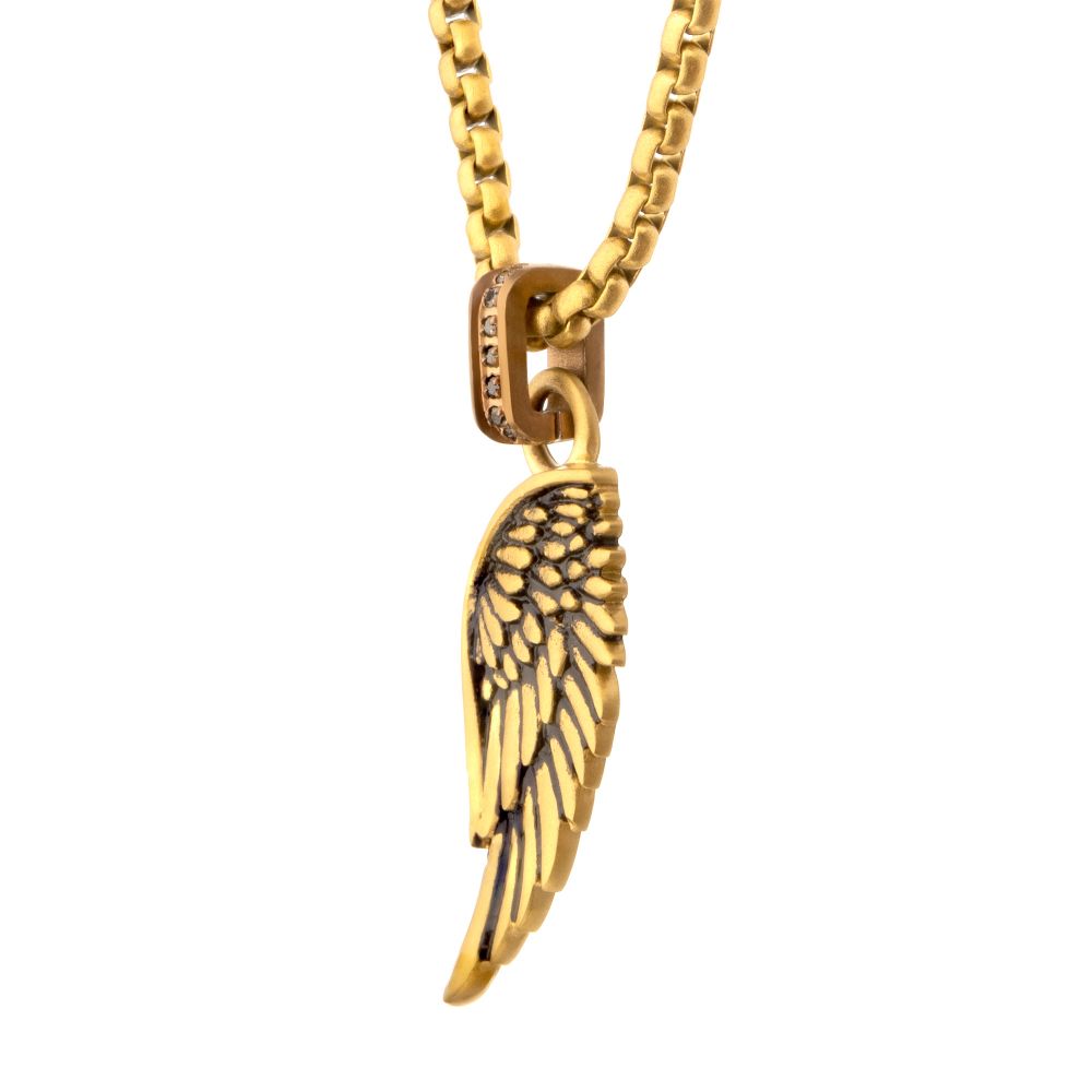 Men's Gold Phoenix Pendant with Brown Glint of Black Sapphire Bail - 22"