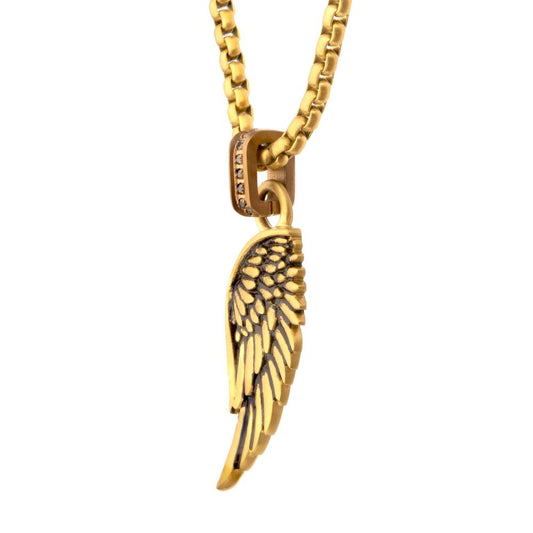 Men's Gold Phoenix Pendant with Brown Glint of Black Sapphire Bail - 22"