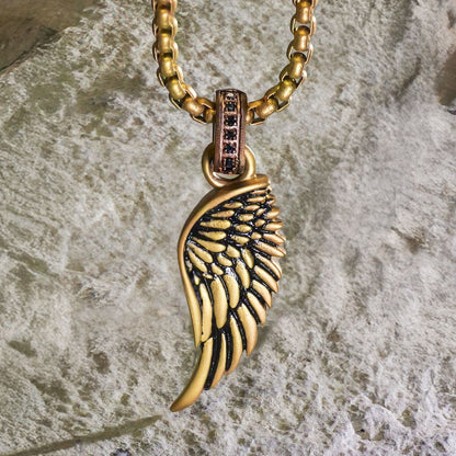 Men's Gold Phoenix Pendant with Brown Glint of Black Sapphire Bail - 22"
