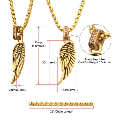 Men's Gold Phoenix Pendant with Brown Glint of Black Sapphire Bail - 22"