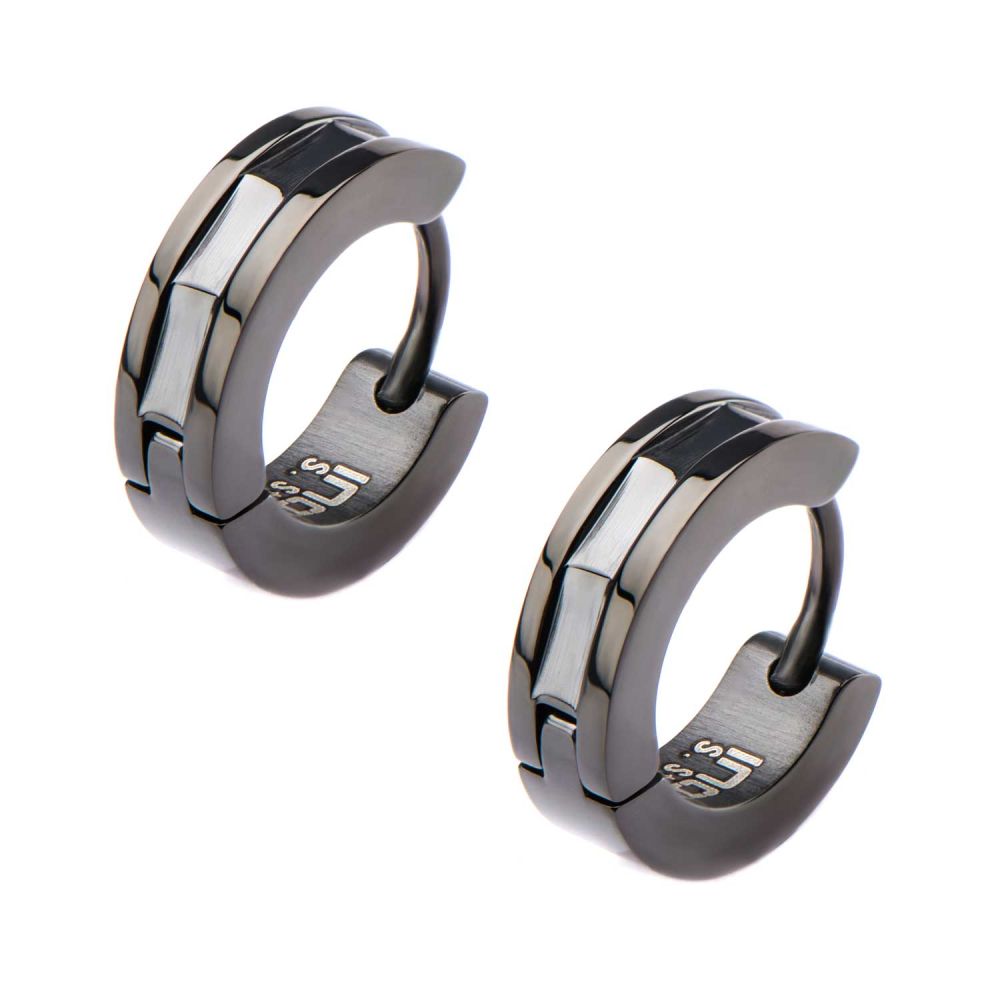 Men's Black-Prong Set Round Black CZ Huggie Earrings