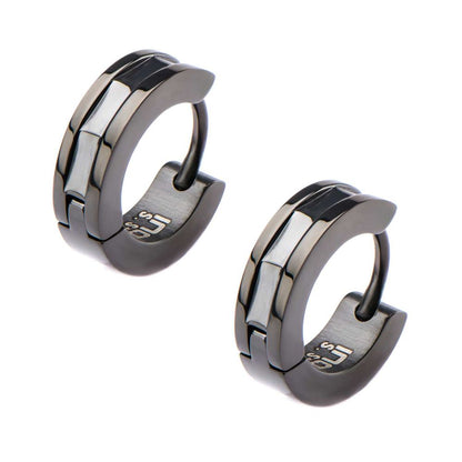 Men's Black-Prong Set Round Black CZ Huggie Earrings