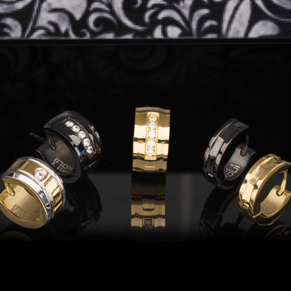 Men's Black-Prong Set Round Black CZ Huggie Earrings