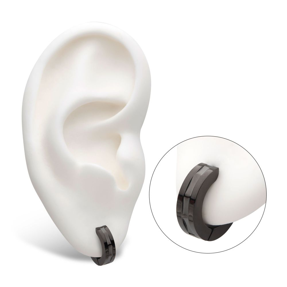 Men's Black-Prong Set Round Black CZ Huggie Earrings