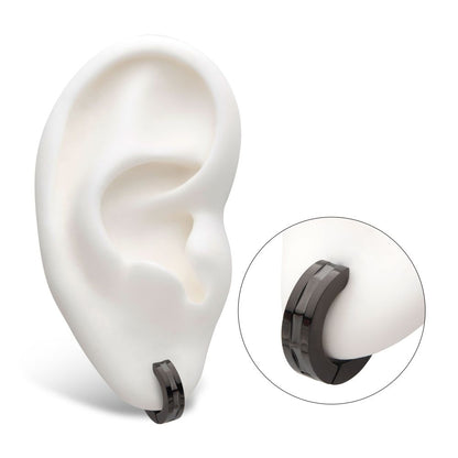 Men's Black-Prong Set Round Black CZ Huggie Earrings