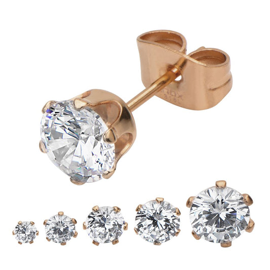 Rose Gold Clear CZ Stud Earrings (Unisex)