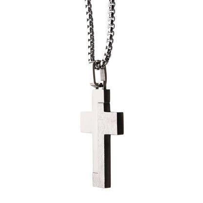 Men's Block-Textured Stainless Steel Cross Pendant