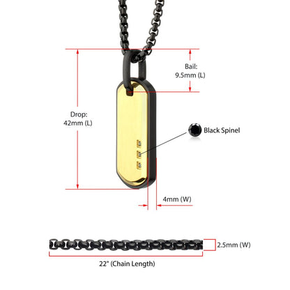 Men's Satin Finish Black Frame Inlay Tag Pendant with 3 Black Spinel