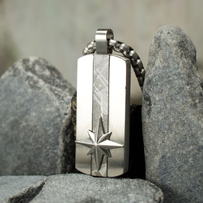 Men's Supernova Meteorite Inlay Dog Tag Pendant