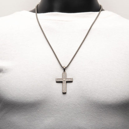 Men's Gun Metal Matte Finish Meteorite Inlay Cross Pendant
