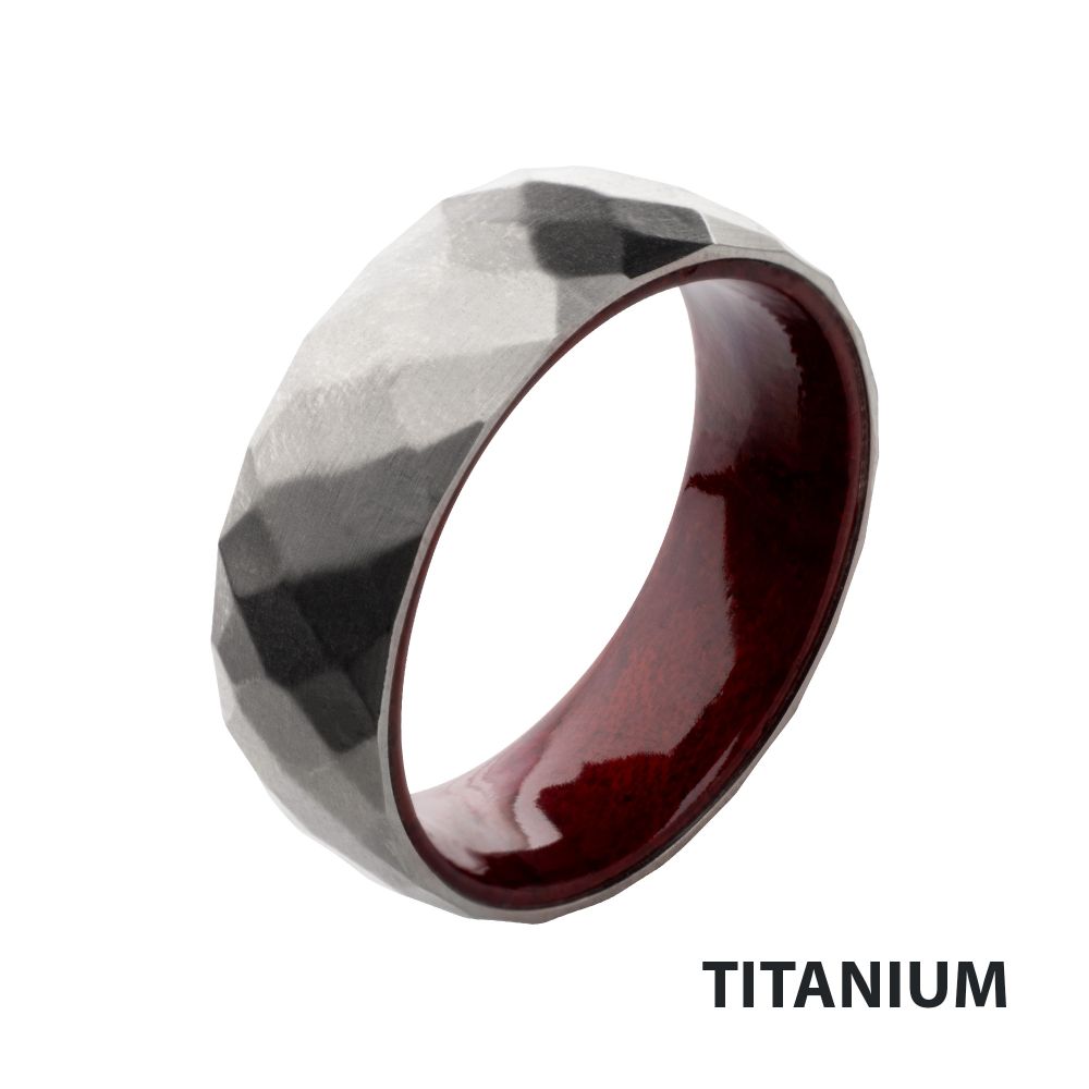 Men's Titanium & Redwood Matte Finish Mosaic Ring