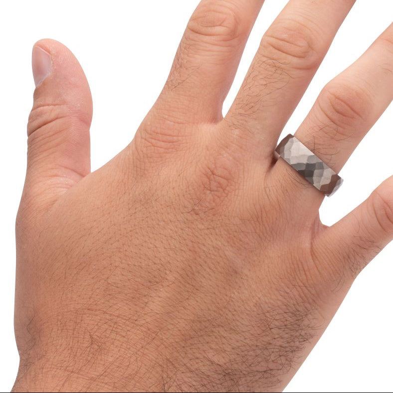 Men's Titanium & Redwood Matte Finish Mosaic Ring