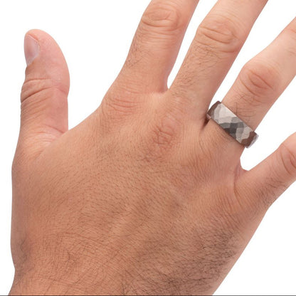 Men's Titanium & Redwood Matte Finish Mosaic Ring