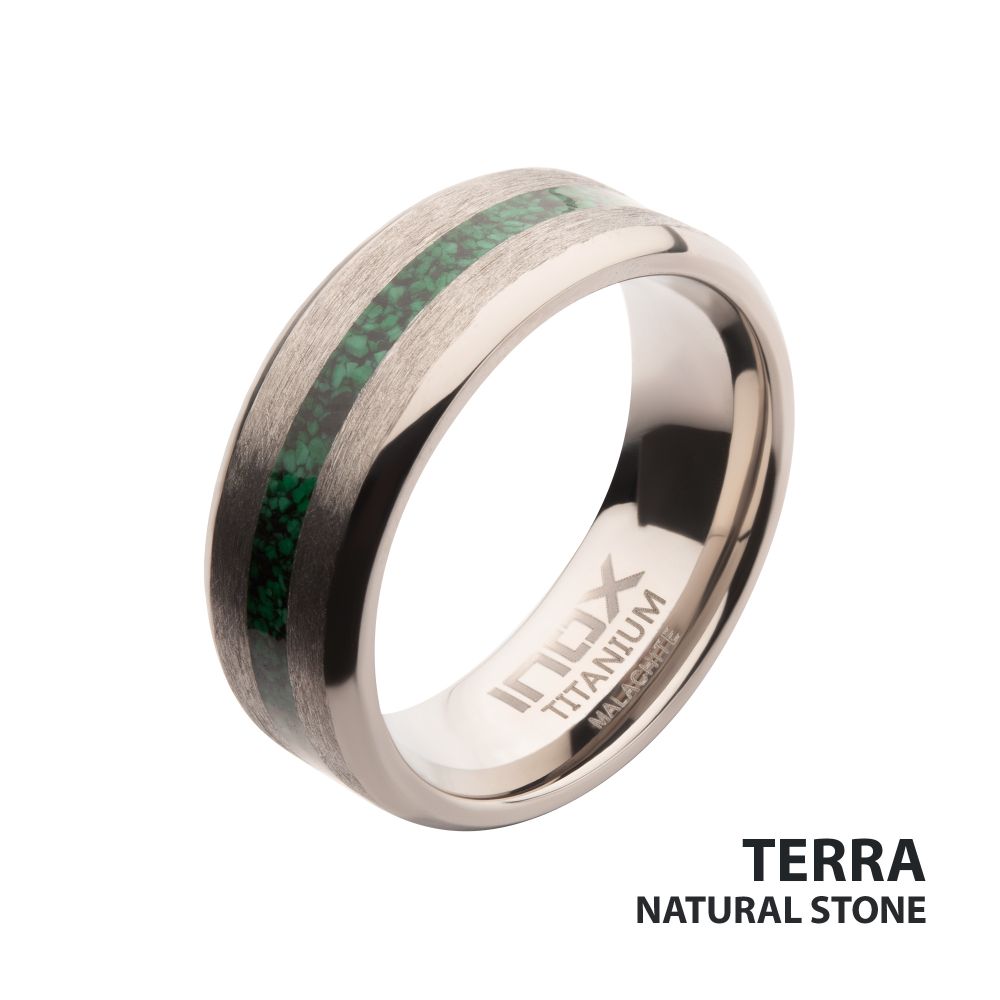 Men's Matte Finish Titanium Malachite Stone Inlay Ring