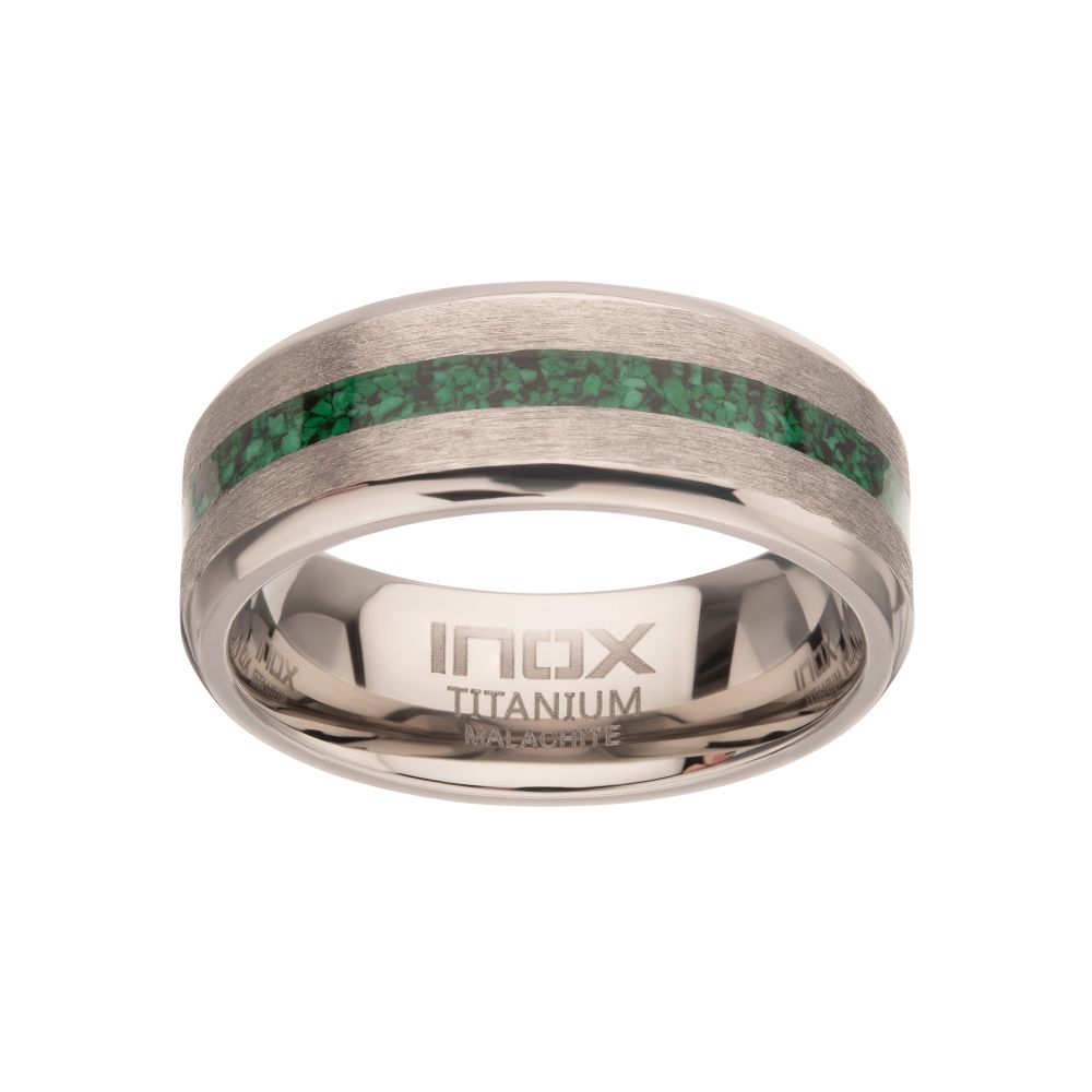 Men's Matte Finish Titanium Malachite Stone Inlay Ring