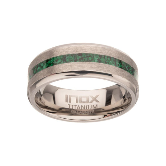 Men's Matte Finish Titanium Malachite Stone Inlay Ring