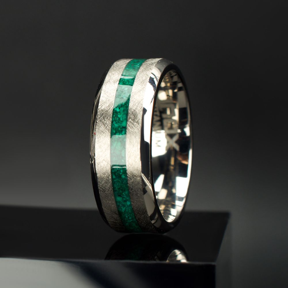 Men's Matte Finish Titanium Malachite Stone Inlay Ring