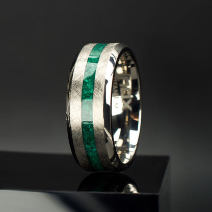 Men's Matte Finish Titanium Malachite Stone Inlay Ring