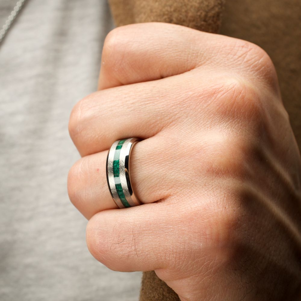 Men's Matte Finish Titanium Malachite Stone Inlay Ring