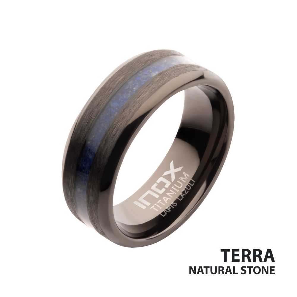 Gun Metal IP Titanium Lapis Lazuli Stone Inlay Ring