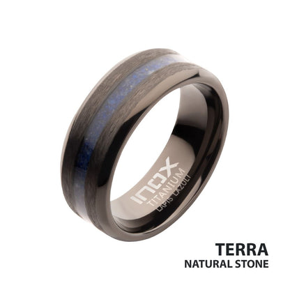 Gun Metal IP Titanium Lapis Lazuli Stone Inlay Ring