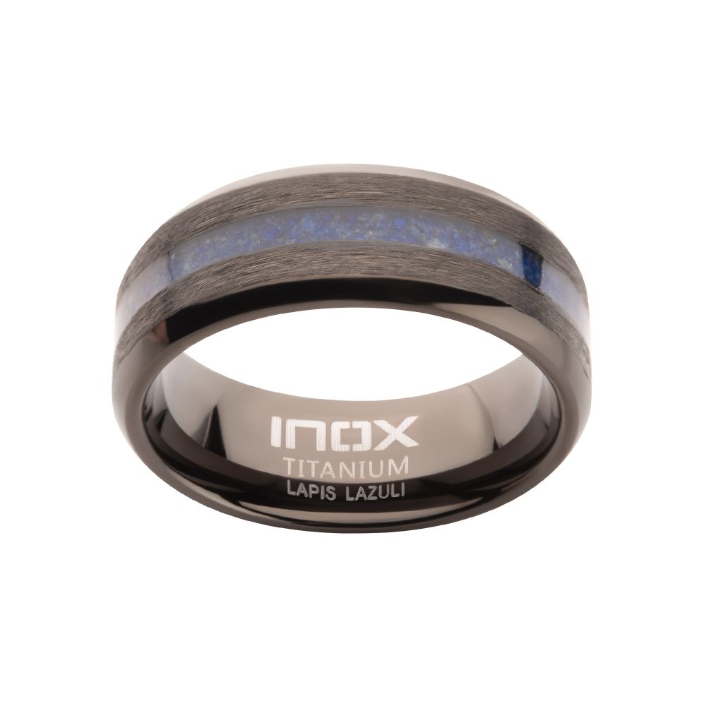 Gun Metal IP Titanium Lapis Lazuli Stone Inlay Ring