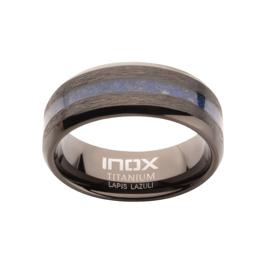 Gun Metal IP Titanium Lapis Lazuli Stone Inlay Ring