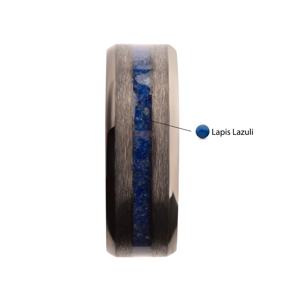 Gun Metal IP Titanium Lapis Lazuli Stone Inlay Ring